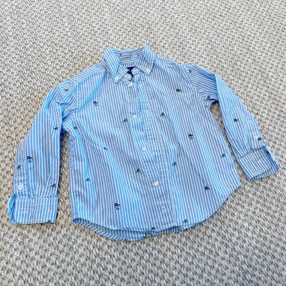 Ralph Lauren Other - Ralph Lauren Boys Button Down Shirt Size 2T Blue Cotton Striped Embroidered